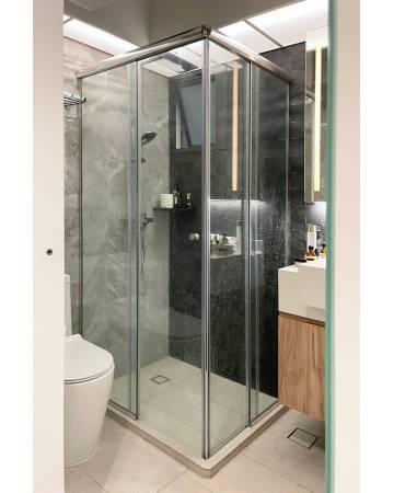 Frameless Tempered Glass Corner Entry Sliding Shower Screen